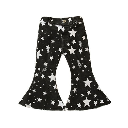 

Baby Girls Waist Bell Jeans Bottoms Printing Star Denim High Pants
