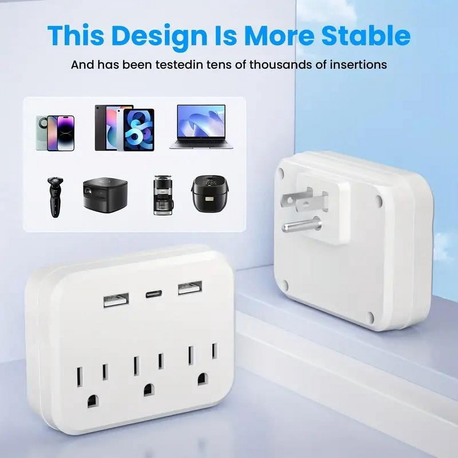 USB Outlet Extender Surge Protector - Multi Plug Outlet with Rotating Plug,Power Strip with 3 AC Spaced Outlet Splitter and 3 USB Ports (1 USB C) for Travel, Home, Office