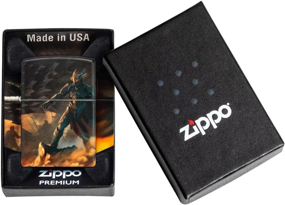 Zippo Lighter - Customized Message on Knight and Dragon 540 Matte Pocket 46284