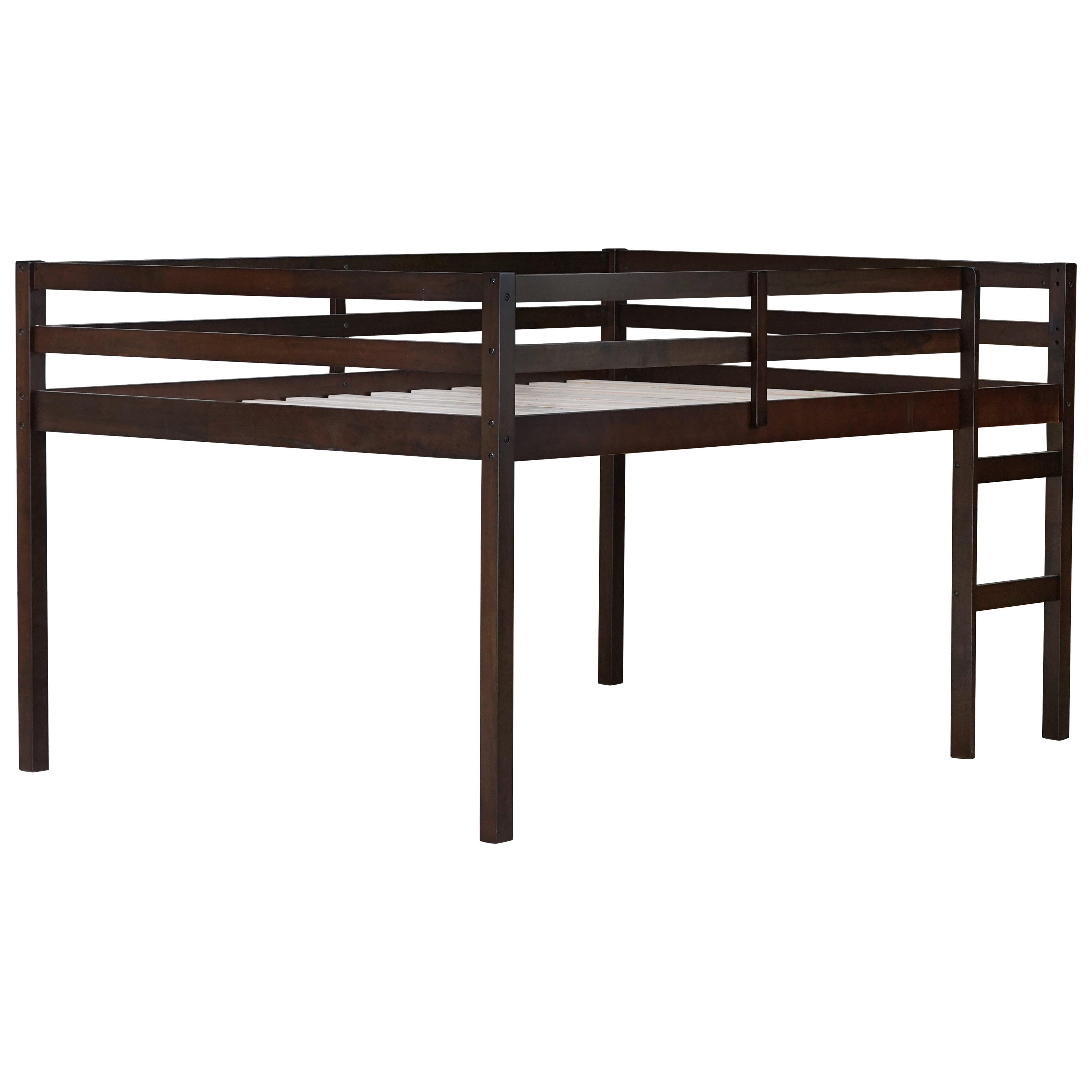 Miniyam Modern Full Size Loft Bed with Ladder, Minimalist Design, Espresso