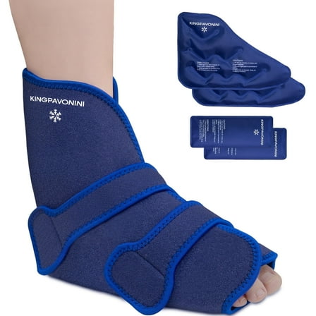 KingPavonini Ankle Foot Ice Pack Wrap for Sprained Ankle and Surgery Recovery, Reusable Gel Ice Packs for Feet Injuries, Hot/Cold Therapy (1 Wrap 4 Gel Packs)