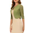 thumbnail image 4 of INSPIRE CHIC Women's Floral Lace Shrug Top 3/4 Sleeve Open Front Work Office Cardigan Formal Bolero S Pea Green, 4 of 6