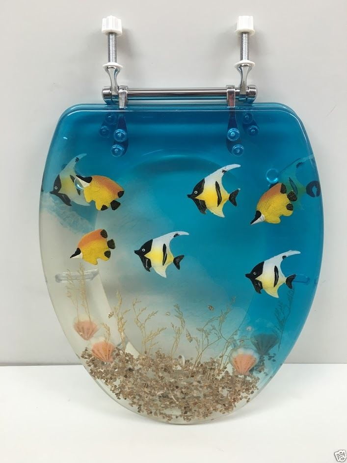 Transparent Blue Sea Fish Bath Accessories Safety Resin Toilet Seat B820 
