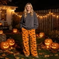 thumbnail image 2 of Womens Halloween Pajama Pants Soft Flannel Funny Bat Print Pj Bottoms | Halloween Costumes Women, Drawstring Waist, Straight Wide Leg, Cute Ghost Print, Loose Fit, Lounge, for Sleep Earthy Yellow,XL, 2 of 6