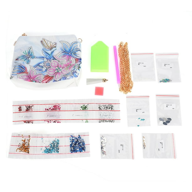 Cartera con pintura de diamantes, de piel sintética blanca, con cadena para maquillaje, hecha a mano, regalo para mujer