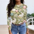 thumbnail image 4 of ASDFVBKG Easter Patterned T-Shirts for Women Fashion Crew Neck Basic Long Sleeve Slim Fitted Shirts Ribbed Bunny Floral Printed Cozy Outfits Clothing Light Green 2XL, 4 of 6