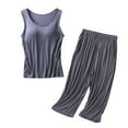 thumbnail image 2 of Helii Women's Tank Top Slim Sleepwear With Built In Bra Cup Casual Crop Pants Pajamas Set For Women Grey XL, 2 of 3