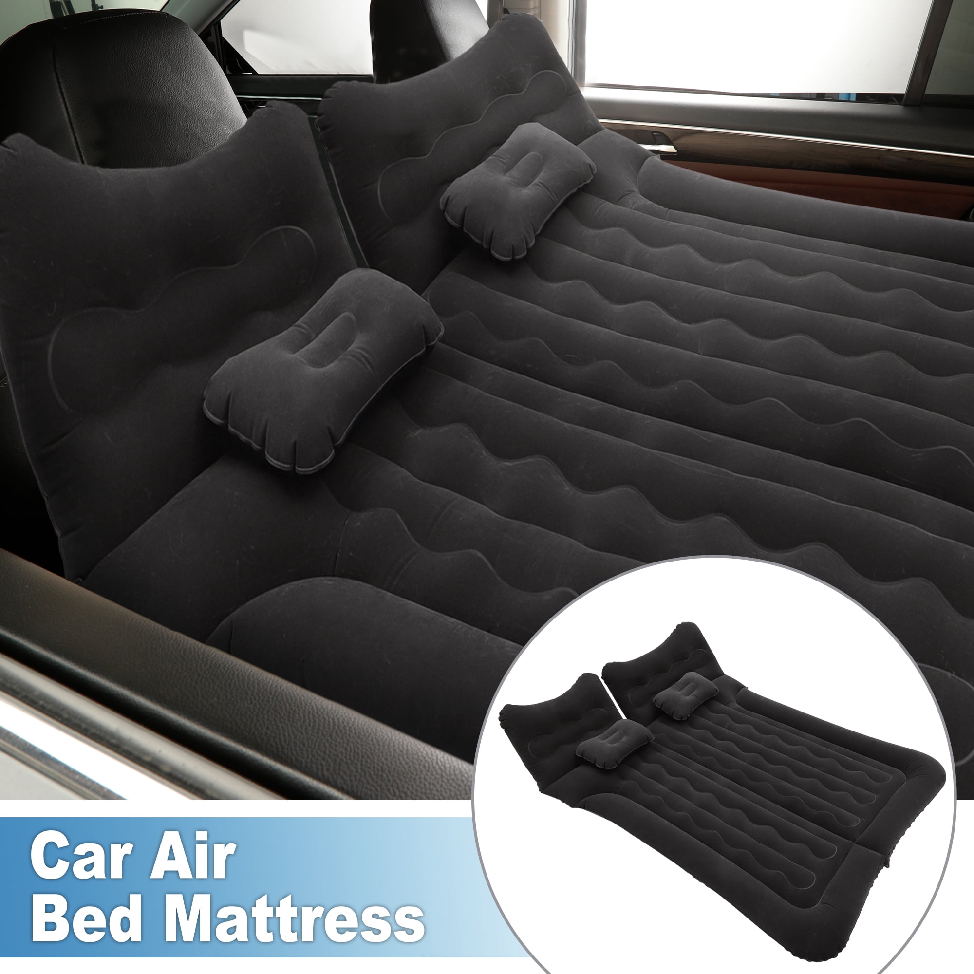 1 Set Car Air Mattress Camping Bed Air Bed Mat Sleeping Mat with Pillows for Car Travel Camping Black