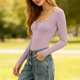 thumbnail image 6 of larppty Womens Long Sleeve Henley Shirts Sexy Tops Slim Fit Stretchy T-Shirt Trendy Outfits Fall Clothes Streetwear (Purple, M), 6 of 9