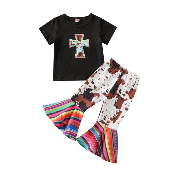 Boys Girls Two Piece Outfits Toddler Kid Baby Girls Summer Cotton Short-sleeved Top Flared Pants Clothes Set Summer Outfits for Girls Boys