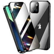 ZC5HAO iPhone 13 Pro Max Anti-Peeping Case with Camera Lens Protector Privacy Screen Protector Strap Hole Aluminum Alloy Metal Bumper Case Double Lock Glass Cover (13ProMax, Black)