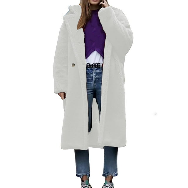 LOVZFMLL Vestes pour Femmes Manteau Chaud à Manches Longues en Laine d'Agneau avec Revers