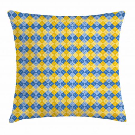 Yellow And Blue Throw Pillow Cushion Cover Classical Argyle