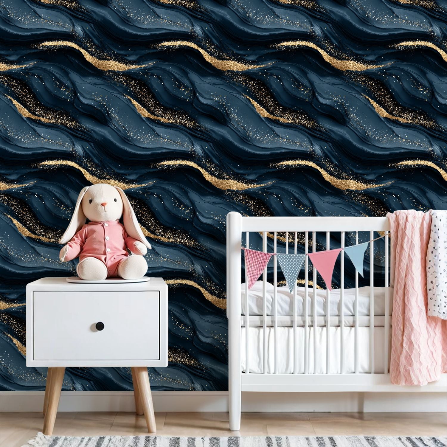 Peel and Stick Wallpaper Abstract Dark Blue Gold Marble Sparkles Wall Mural 23.6in x 9.8ft Self Adhesive Removable Wall Paper Renter Friendly Wallpaper for Nursery Bedroom Cabinets