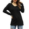 thumbnail image 5 of SWQZVT Womens Tops Long Sleeve Shirt Women Fall V Neck Casual Shirts Tunic T Shirt Solid Color Blouse Black Tee XL Size, 5 of 6