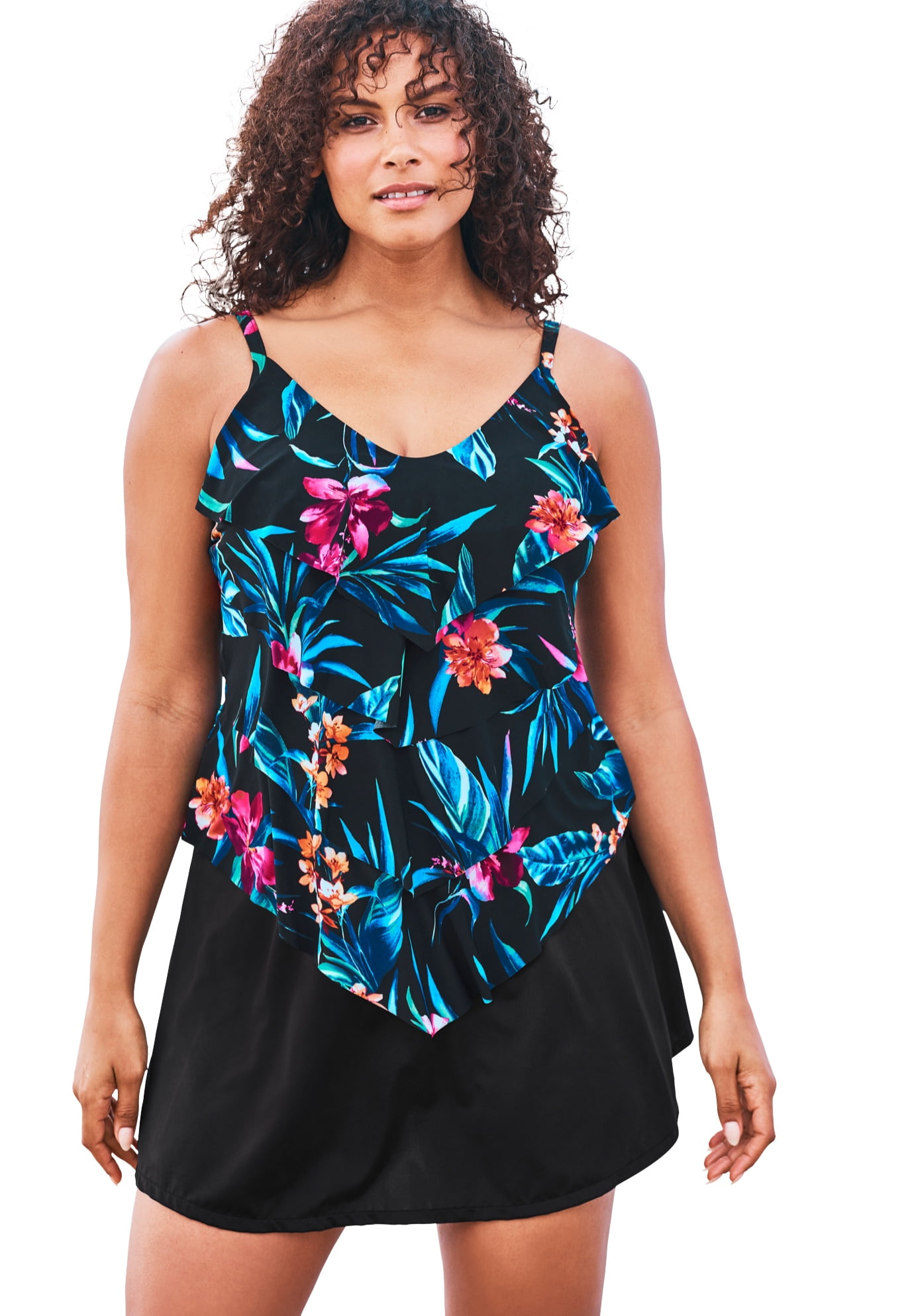 Trimshaper - Swimsuits For All Women's Plus Size V-Neck Tiered Tankini ...