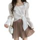thumbnail image 1 of Camisa de mujer con cordones suave transpirable Puff manga larga blusa camisa Tops para primavera y otoño, 1 of 8