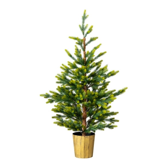2 Pack 4 FT Dual Tone Artificial Christmas Tree with Pot Stand, Potted Xmas Pine Tree with 119 Branch Tips for Holiday Party Office Home, Green
