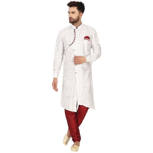 SKAVIJ Kurta Pajama Set for Men Traditional Wedding Party Dress Off-White XL