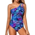 thumbnail image 1 of SURJDE One Shoulder One Piece Swimsuit for Women Tummy Control Bathing Suits Modest Full Coverage Keyhole Swimwear, 1 of 6