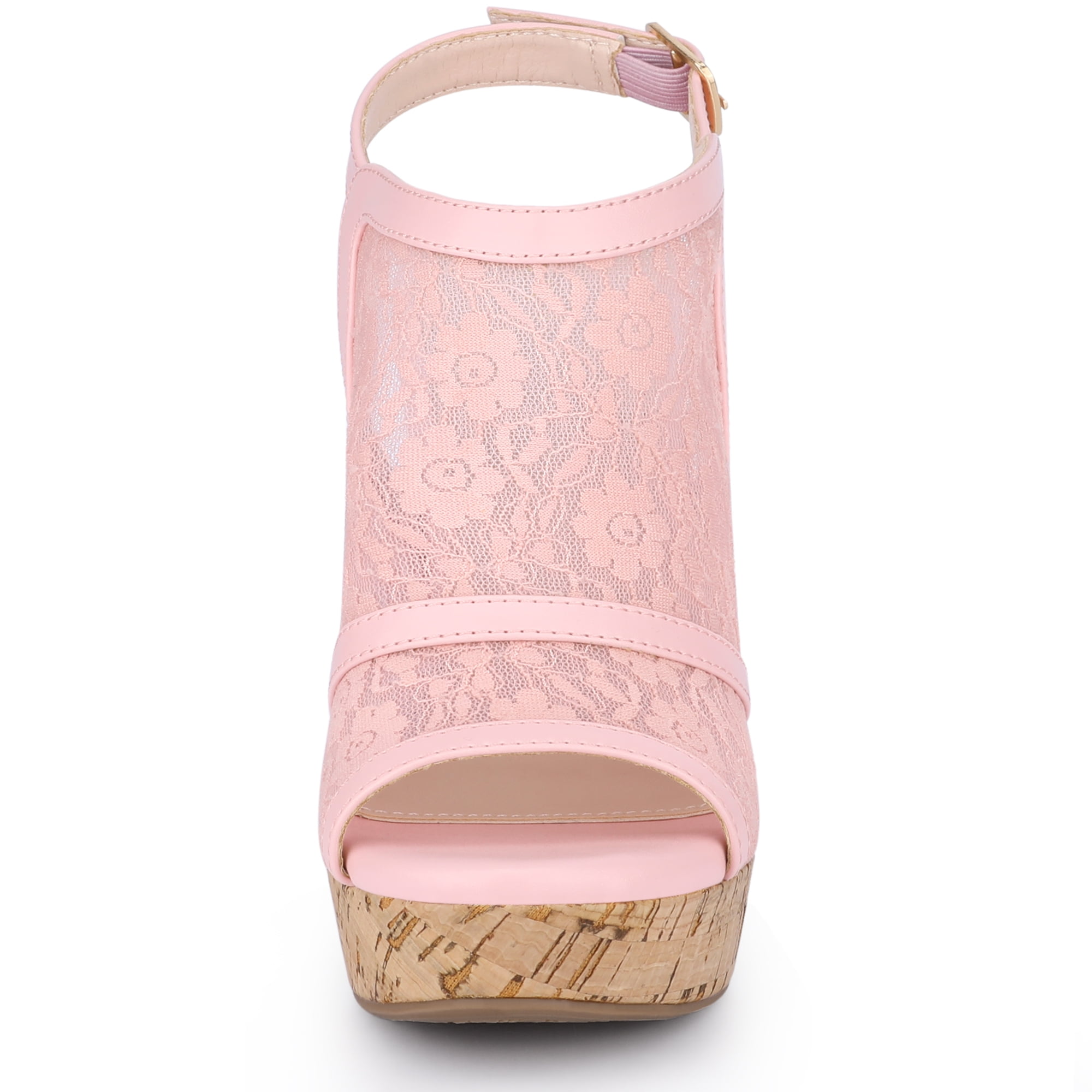 DARING DIVA Women's Open Toe Platform Heel Lace Wedges Sandals Pink 8