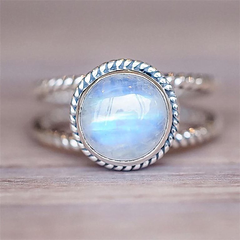 Dengmore Oval Rainbow Moonstone Silver Ring, Burnished Sterling