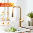 thumbnail image 2 of Wowow Brass Gold 17.9 in. H 360° Spout Swivel Pull Down Sprayer Kitchen Faucet with 3-Function Sprayer and Deckplate, 2 of 7