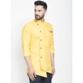 thumbnail image 3 of eloria Indian Traditional Men's Yellow Solid Thread Work Kurta, 3 of 7