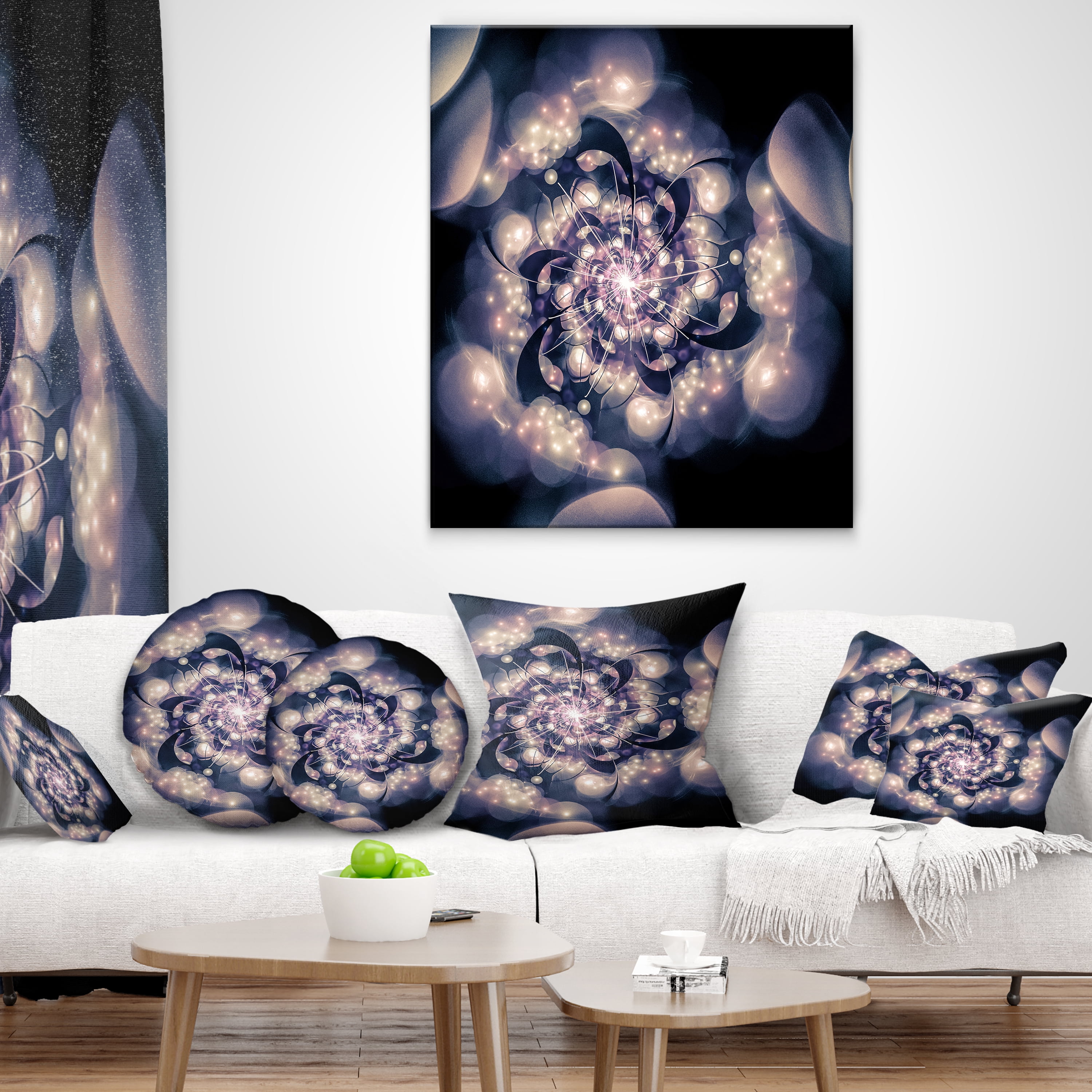 Designart Black White Fractal Flower in Dark - Floral Throw Pillow - 18x18