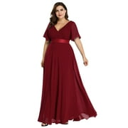 Ever-Pretty Women's Plus Size Double V Neck Evening Party Maxi Dress 98902 Burgundy US4