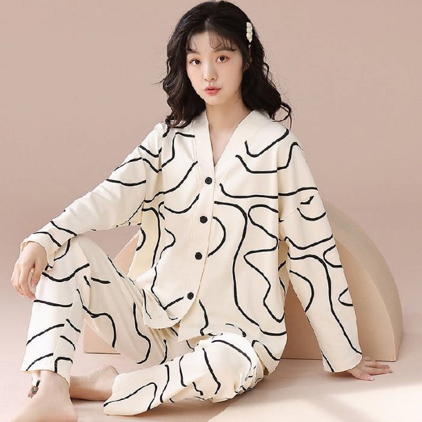 Pijamas de primavera para mujer, manga larga, algodón de imitación, para primavera y otoño, dulce hogar