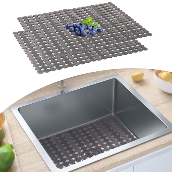 2pcs Kitchen Sink Protector Mat, Adjustable Sink Protectors for Kitchen Stainless Steel Sink - Fast Draining Sink Mats for Bottom Of Kitchen Sink - Dishes And Glassware - Easy to Clean & Diy Cut