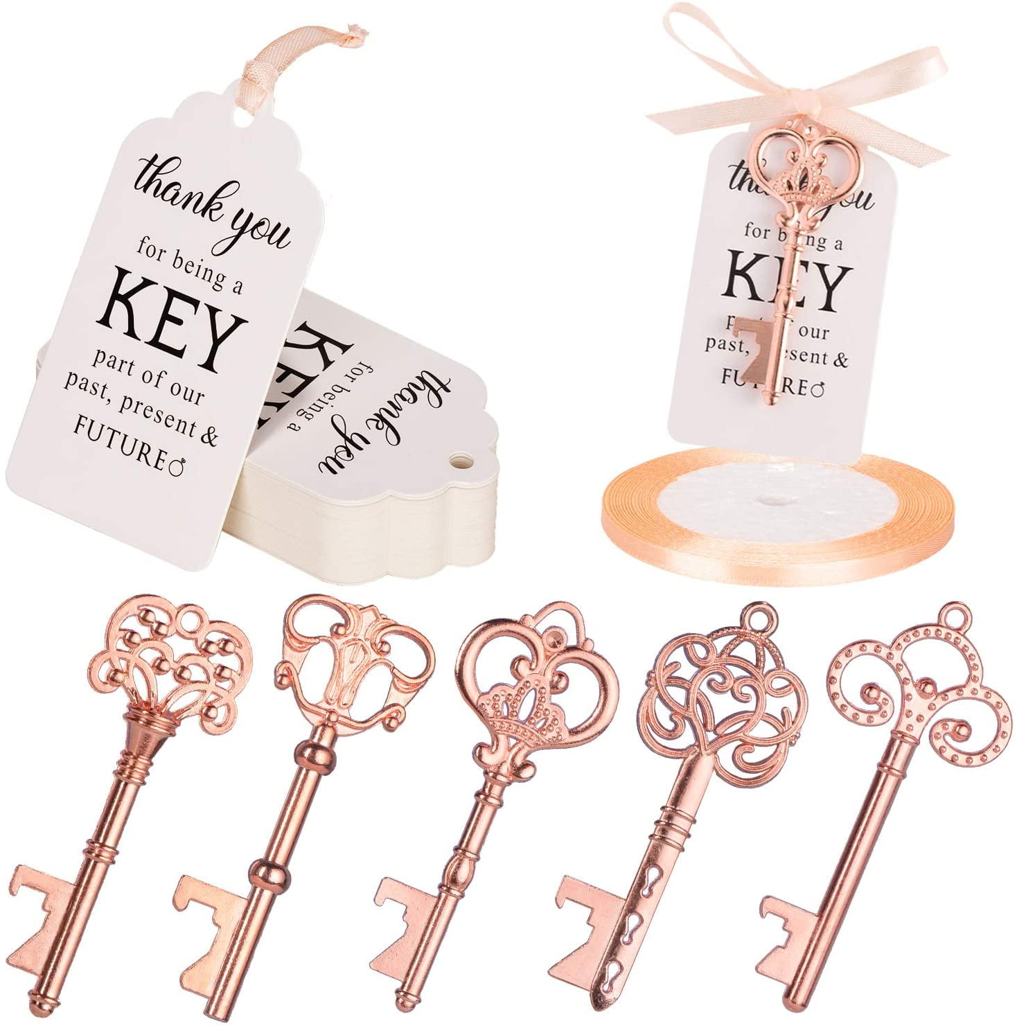 20 Rose Gold Vintage Skeleton Key Bottle Opener Wedding Bridal Shower Favors 