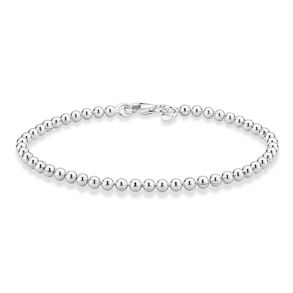 Miabella 925 Sterling Silver Italian Handmade 3mm Bead Ball Strand Chain Bracelet for Women Made in Italy (Length 7 Inches (women's average length))