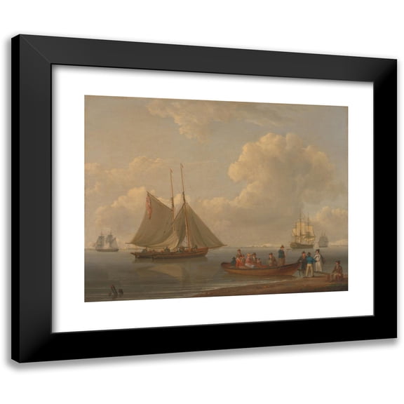 William Anderson 14x12 Black Modern Framed Museum Art Print Titled - A Wherry Taking Passengers Out to Two Anchored Packets