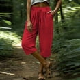 thumbnail image 6 of KIHOUT Women Summer High Waisted Wide Leg Capri Pants Solid Color Drawstring Elastic Waist Casual Cropped Trousers with Pockets Loose Fit Beach Pants, 6 of 9