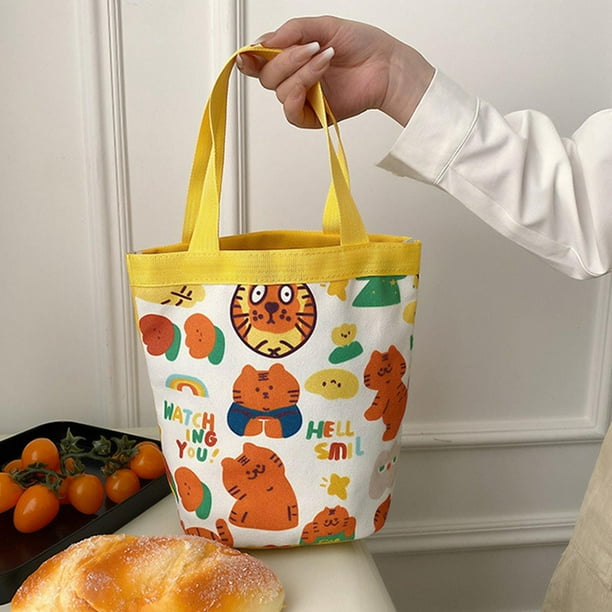 Bolso de cubo de lona para mujer y niña, bolso de mano con asa