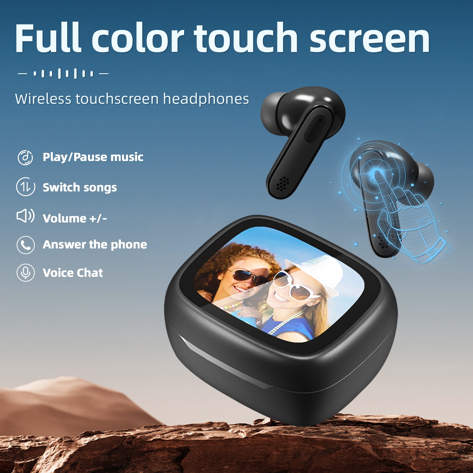 Wireless Earbuds, ENC Noise Cancelling Ear Buds with Smart Touchscreen Case, Bluetooth Headphones for Sports & Working, White