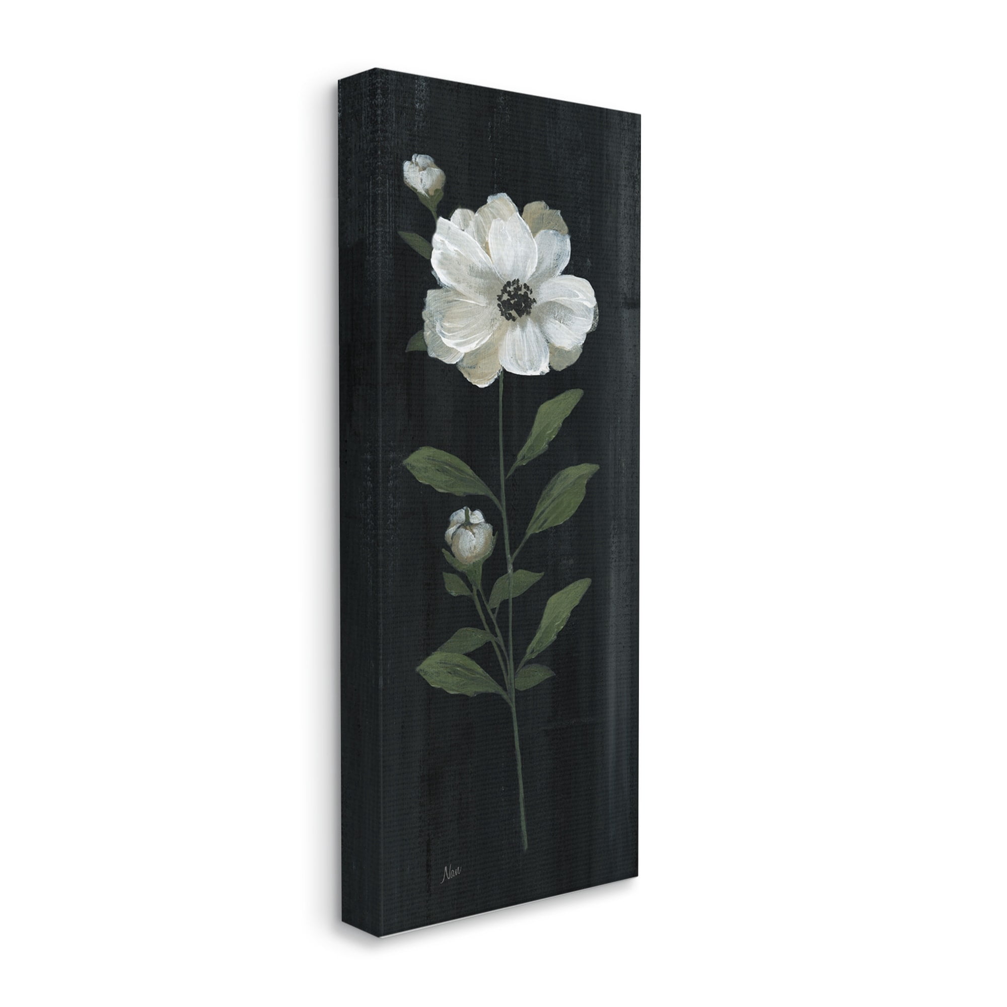 Stupell Industries Single White Flower Sprig Stark Rustic Background Painting Gallery Wrapped Canvas Print Wall Art, Design by Nan