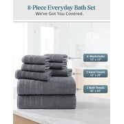 Casa Platino Bath Towel Set of 8– 100% Ring-Spun Cotton, 2 Large Bath Towel, 2 Hand Towels & 4 Wash cloths, Quick Dry & Long-Lasting, Perfect for Family Bathrooms – Cool Grey