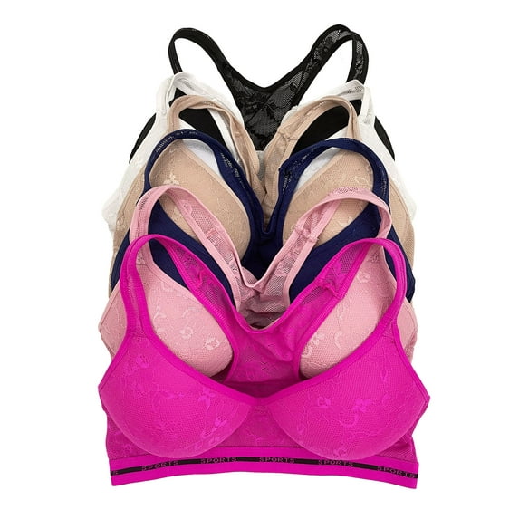 6 pcs Wire Free Gym Light Padded Raceback Cotton Sports Bra B/C/D Cup