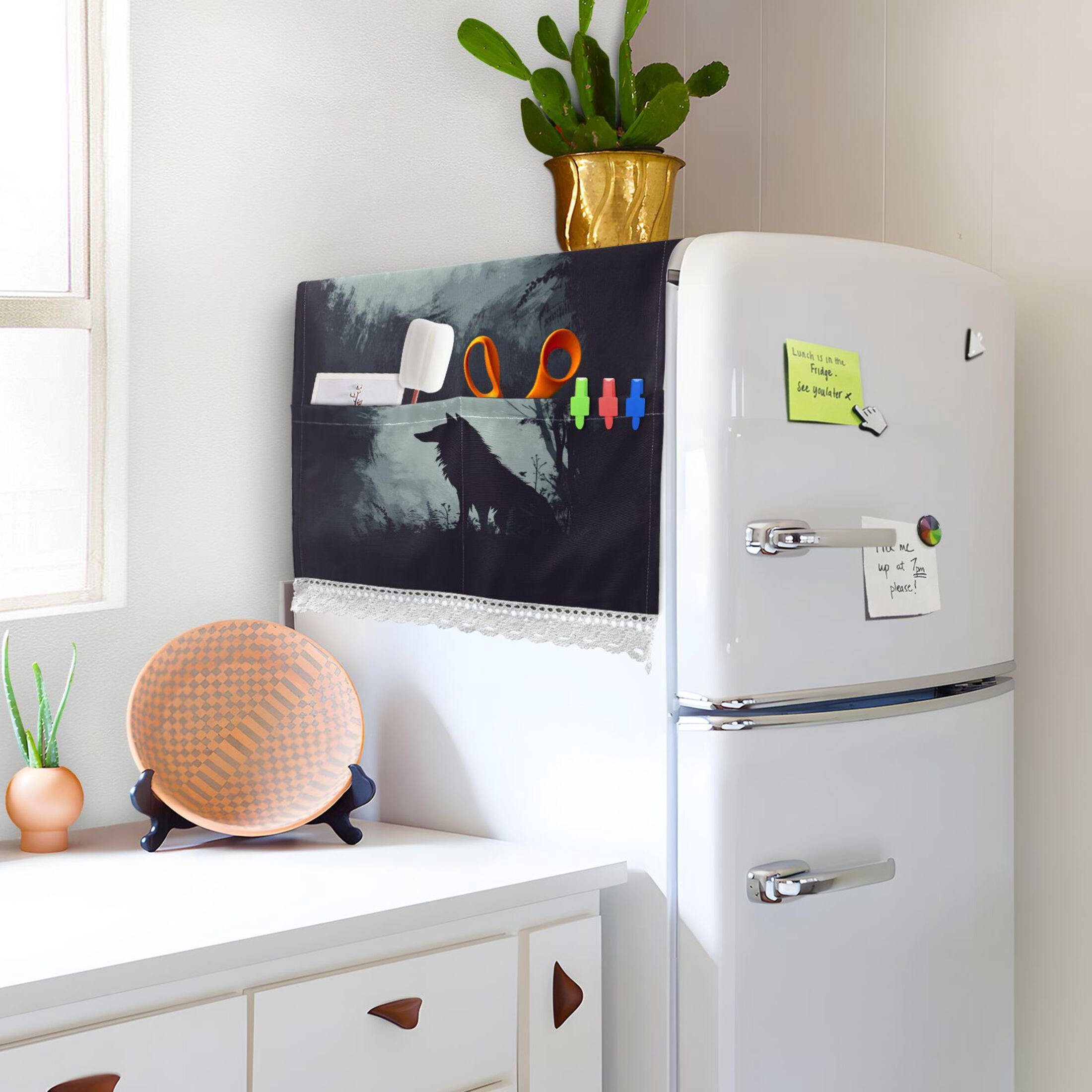 Dark WolfWasher and Dryer Covers Dust-Proof and Oil Resistant Fridge Cover with 4 Storage Pockets Washing Machine Top Cover for Laundry Kitchen Home 51.2 x 22 In