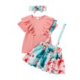 thumbnail image 2 of EGNMCR Robe pour Enfants, Robe à Manches Courtes à Col Rond pour Tout-Petits Bébés Filles Été Couleur Sans Manches + Jupe Imprimée + Bandeau Ensemble Robe Fille, 2 of 9