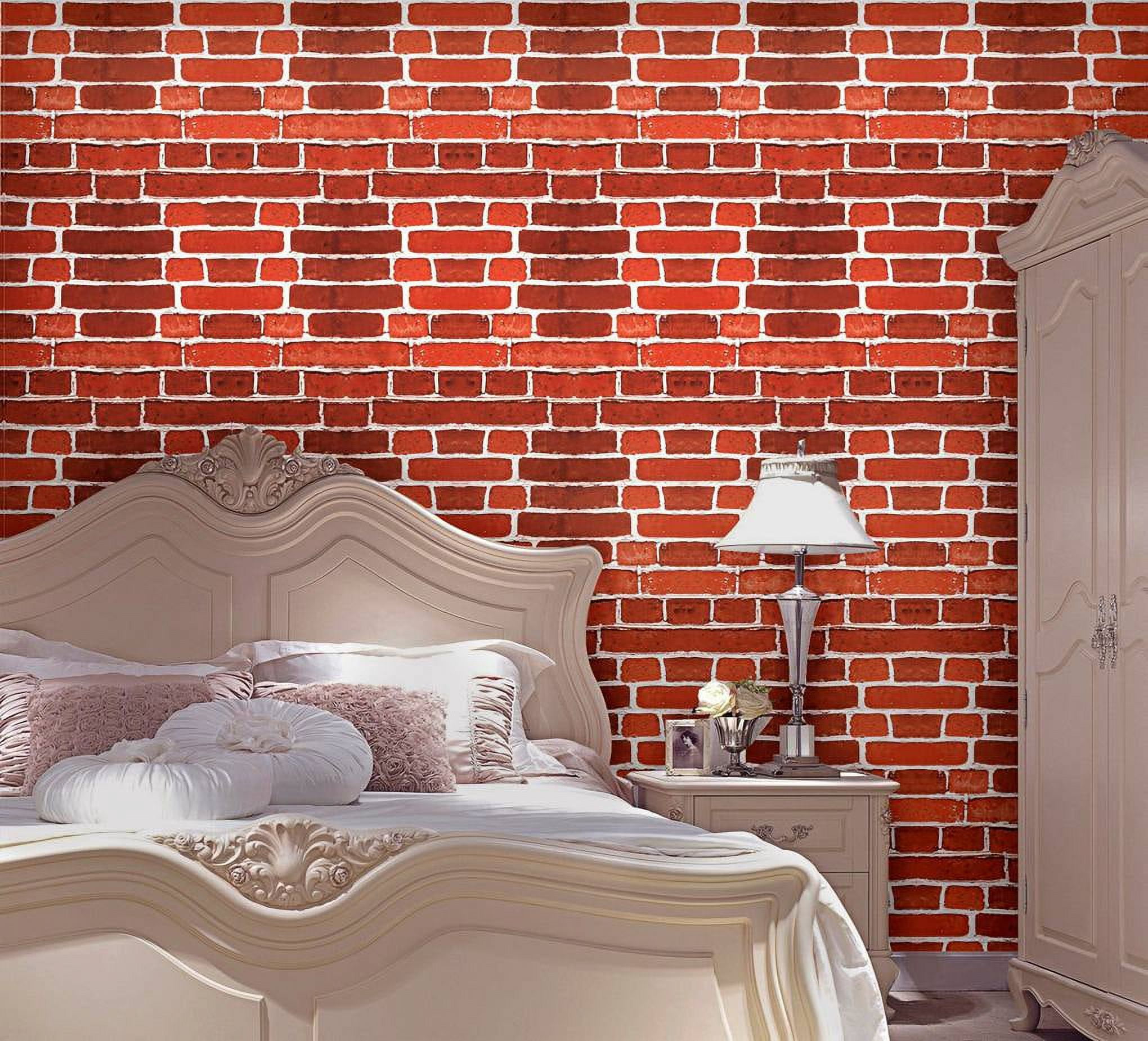 Arthome Peel and Stick Brick Wallpaper 17''x120'' Self Adhesive Contact Paper Waterproof Vinyl Film Wall Paper for Room,Fireplace,Stair and Christmas Holiday Decoration(Red)