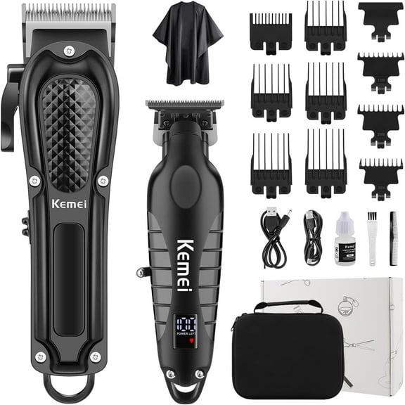 KEMEI Professional Hair Clippers Set for Men, Cordless Rechargeable Barber Clippers & Trimmers Kit, Stainless Steel Blades, 1 Count