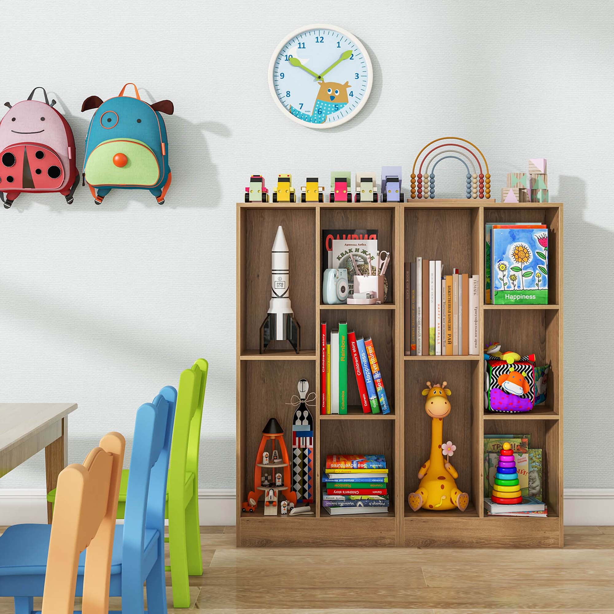 Costway 5-Cube Bookcase for Kids 41" Wooden Toy Storage Organizer for Kid's Room Natural