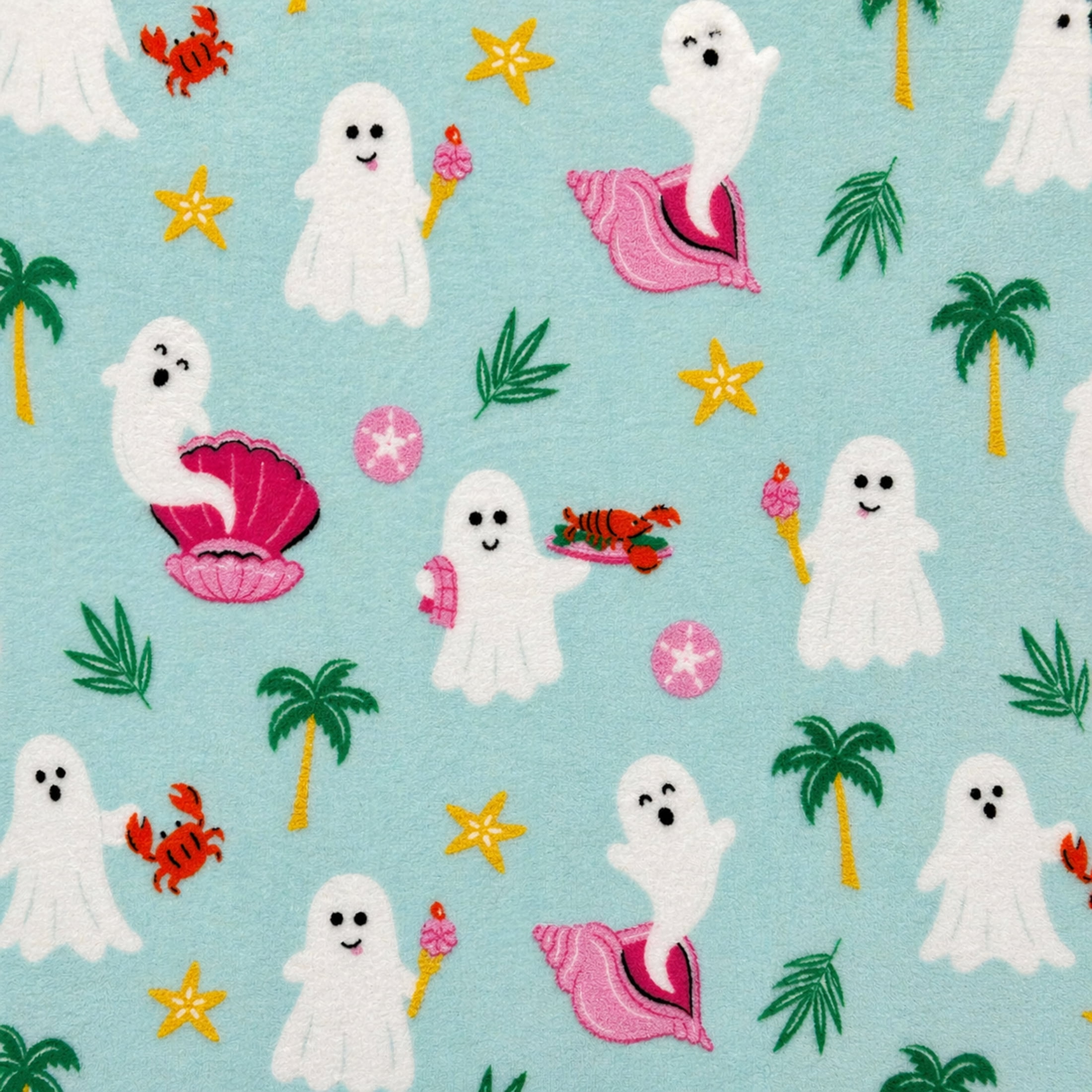 Summerween 18"x18" Plush Decorative Pillow, Ghost Seafood Brunch