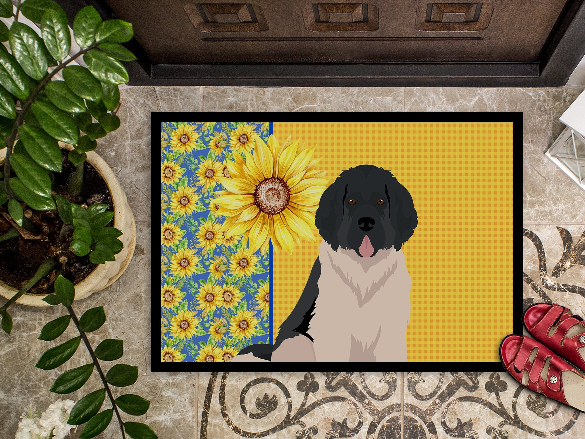 Carolines Treasures WDK5447JMAT 24 x 36 in. Summer Sunflowers Landseer Newfoundland Indoor or Outdoor Mat