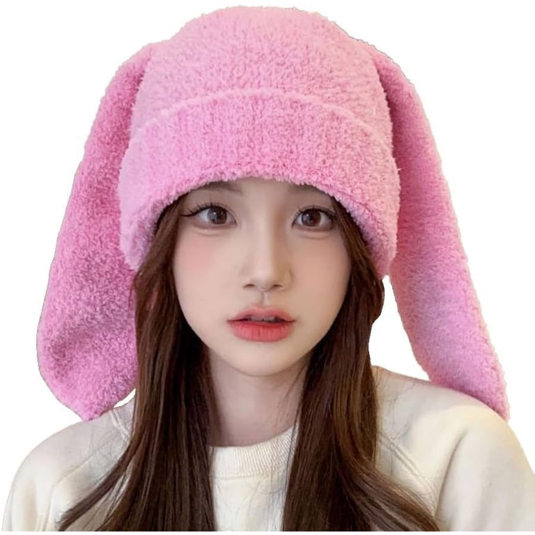 Knit Beanie Hats for Women Bunny Winter Cap Faux Fur Warm Knit