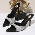 thumbnail image 3 of Xucatan Women's Rhinestone High-heeled Shoes Heels, Pointed Toe Satin Mules with Crystal Ankle Strap, Open Back Glitter Dress Sandals, Versatile Evening Party Footwear Gift, 3 of 9